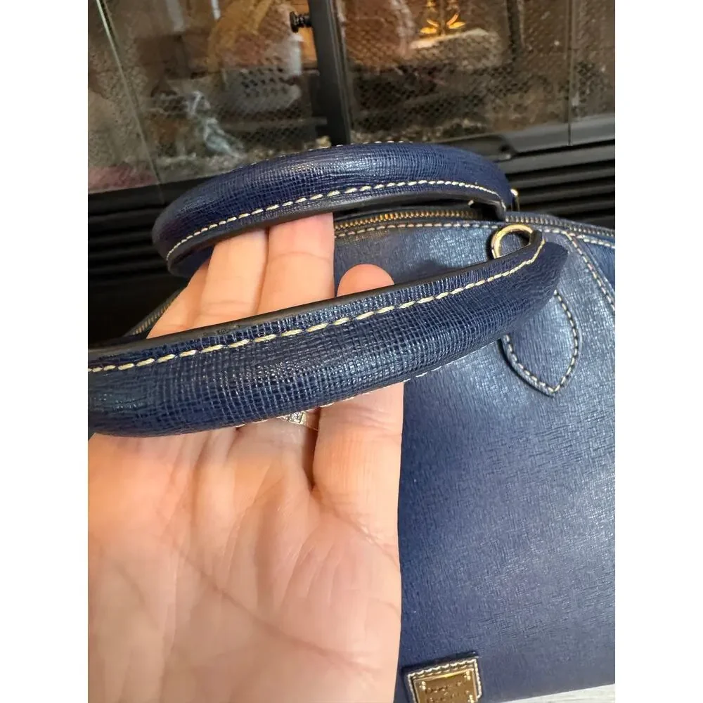 Dooney and Bourke blue Saffiano Leather large Sydney Satchel handbag with charm